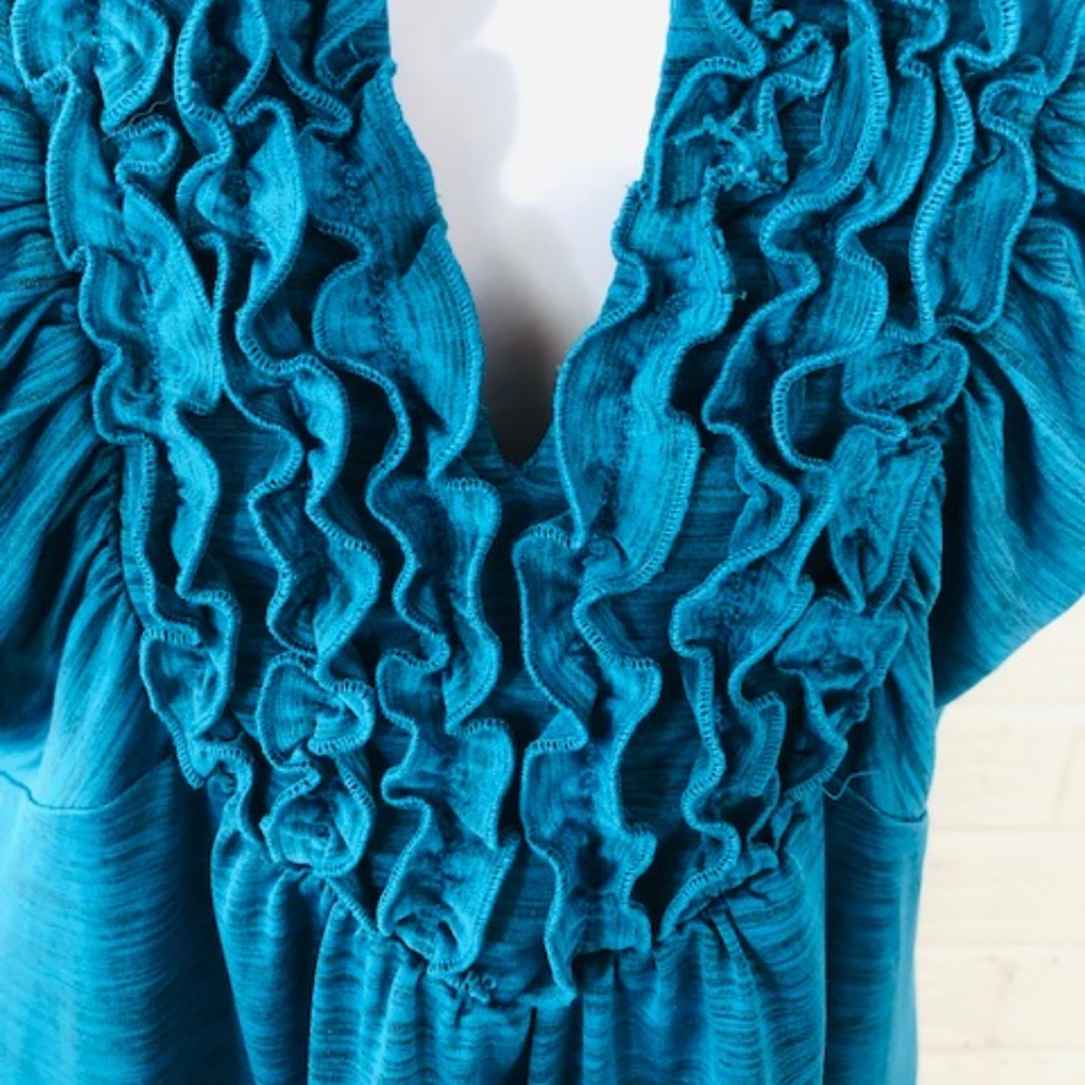 Free 2 Luv Turquoise Ruffle Top, 2X - Picture 3 of 7
